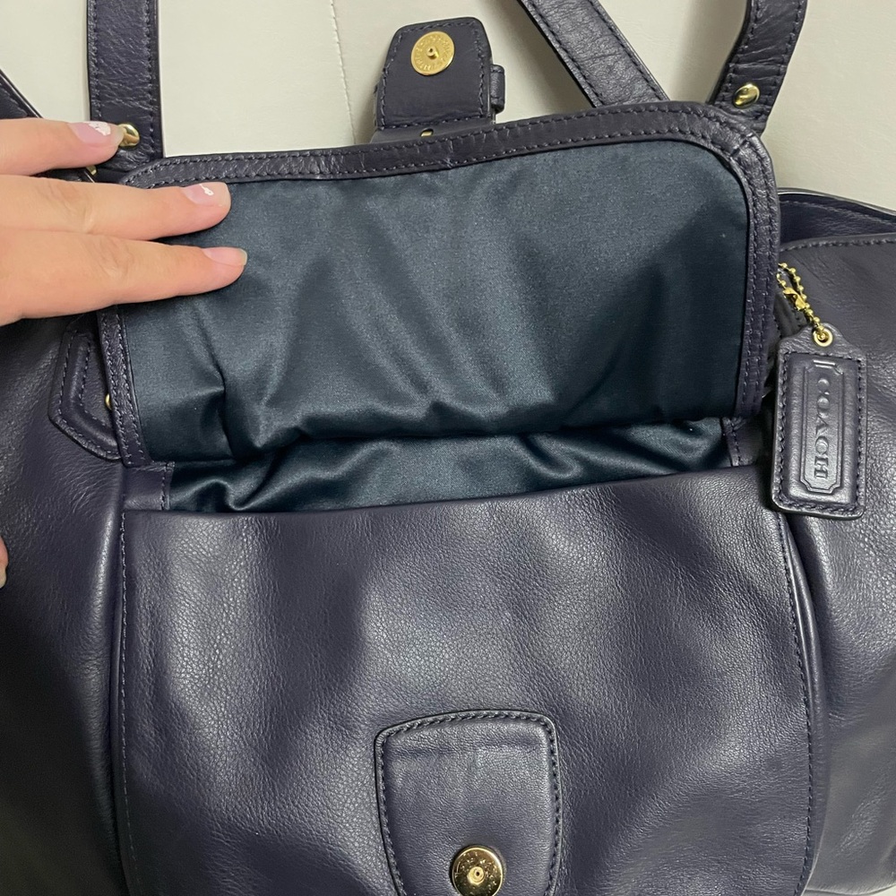 Coach Navy Leather Tote Bag - Picture 2 of 6